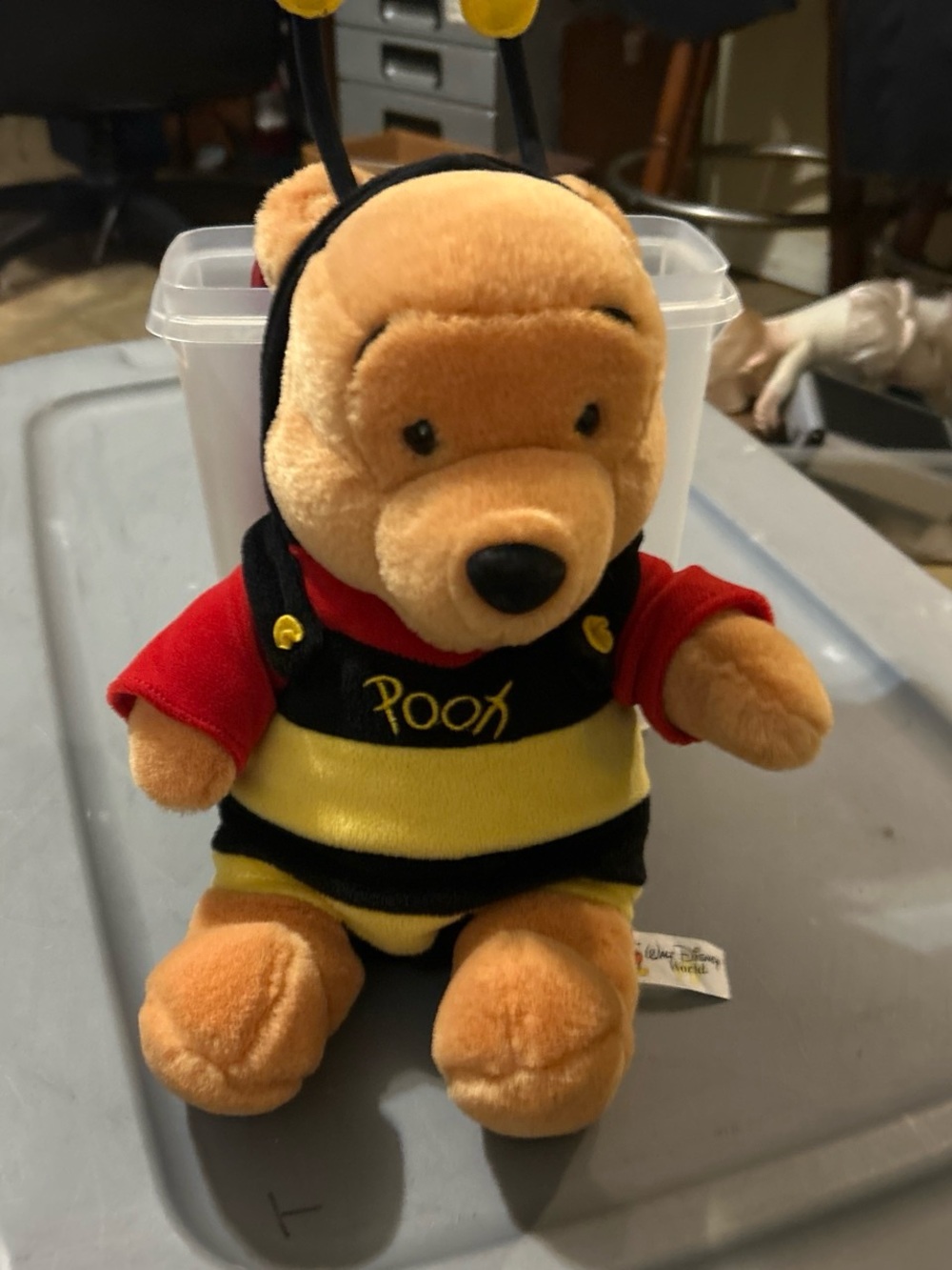 Disney Pooh Plush in Red Shirt & Yellow Black Bee Outfit